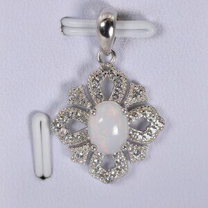 1.5 tcw Natural Ethopian Opal w Natural White Topaz Pendant 925 Sterling Silver
